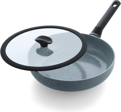 Poêle en granit Bk blue label 28cm avec couvercle - 2,9l - revêtement antiadhésif sans PFA - poêle induction - poêle céramique - passe au four jusqu'à 160°c - poignées froides - avec couvercle en verre - bleu