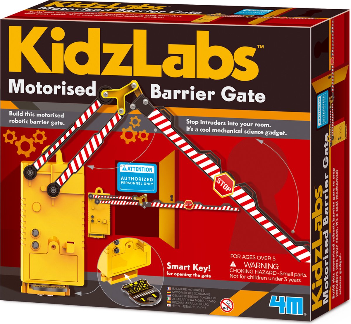 Kidzlabs 4m : barrière motorisée 64cm, avec clé intelligente pour ouvrir le portail, avec instructions détaillées, fonctionne avec 2 piles aaa de 1,5v (non incluses), en boîte, 5+