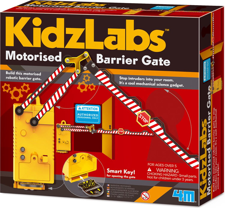 Kidzlabs 4m : barrière motorisée 64cm, avec clé intelligente pour ouvrir le portail, avec instructions détaillées, fonctionne avec 2 piles aaa de 1,5v (non incluses), en boîte, 5+