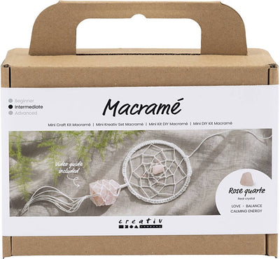 Creativ company mini hobby set macramé, attrape-rêves avec quartz rose, rose clair, blanc, 1 boîte
