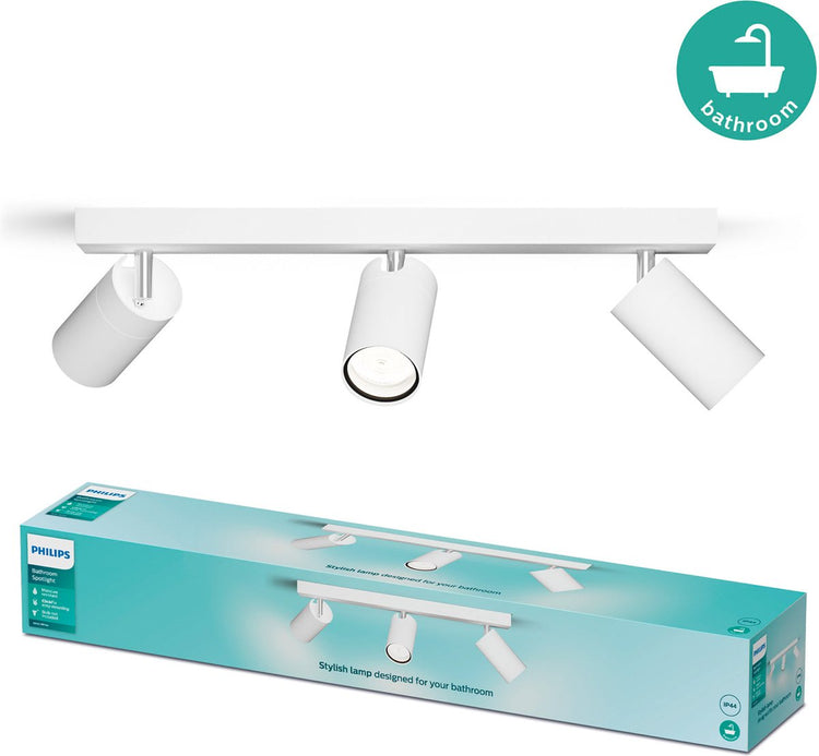 Philips LED Philips Idris spot - spot de plafond - résistant aux éclaboussures IP44 - 5W - blanc - lampe de salle de bain - trois points lumineux - convient uniquement aux spots LED