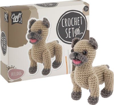 Kit de crochet de groupe d'artisanat créatif bouledogue - incl. aiguille et fil