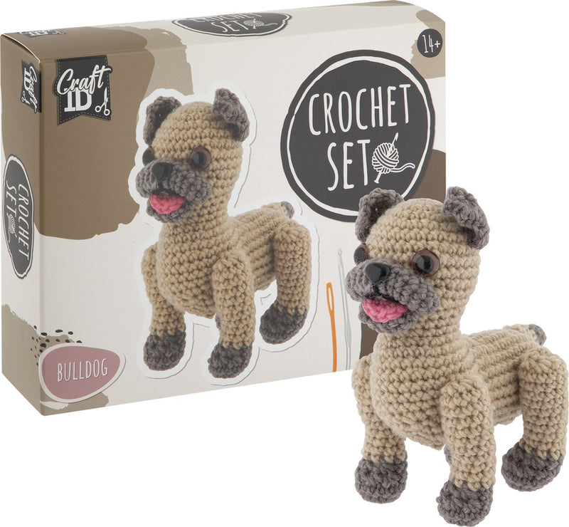 Kit de crochet de groupe d'artisanat créatif bouledogue - incl. aiguille et fil