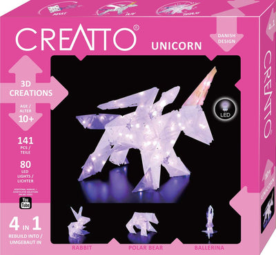 Kosmos creatto licorne – pack hobby – construire 4 figurines 3D lumineuses avec LED – licorne