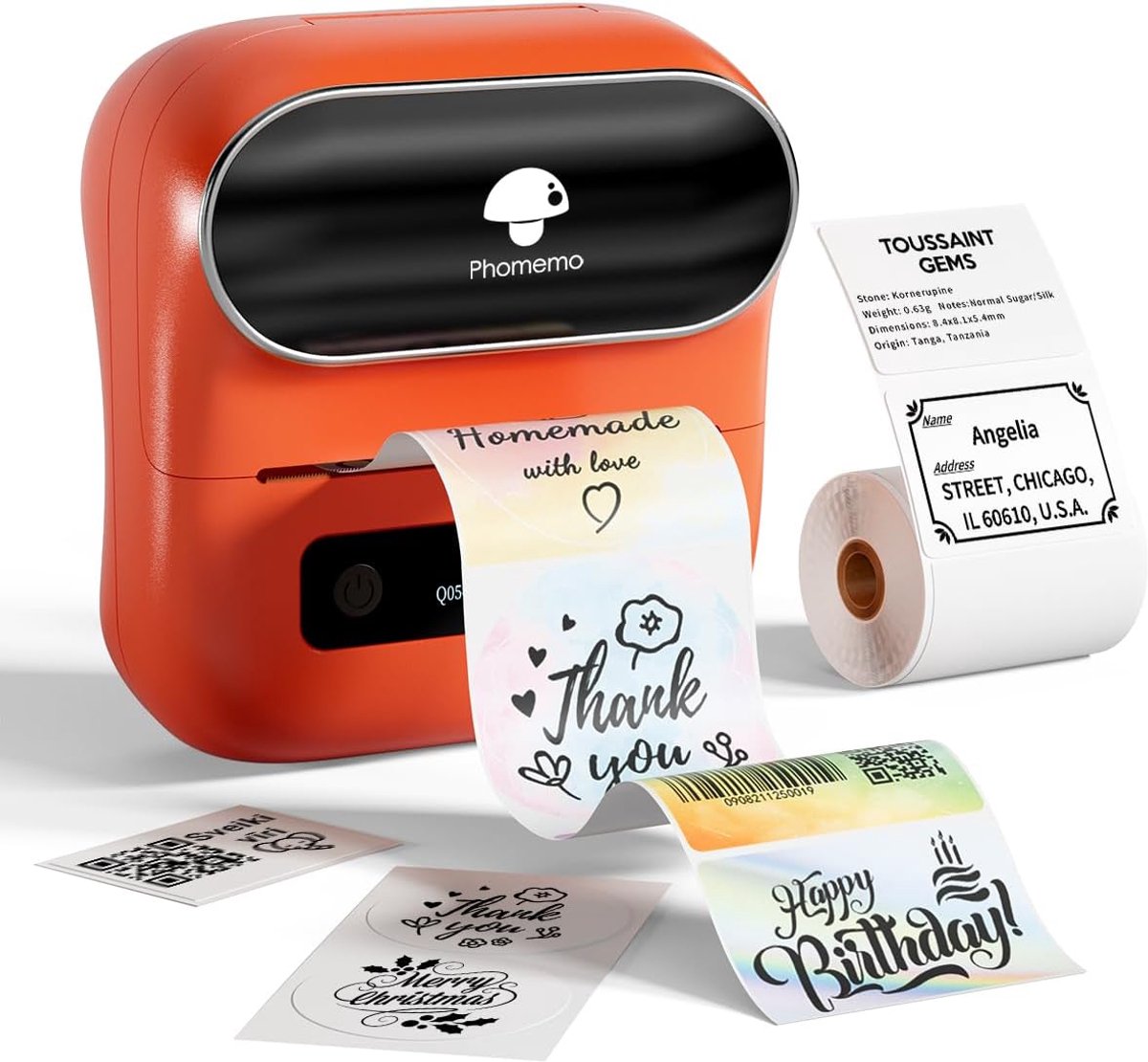 Phomemo m220 - imprimante d'étiquettes Bluetooth - étiqueteuse thermique - imprimante portable - 203 dpi - pour codes-barres, étiquettes d'adresse et étiquettes d'entreprise - orange