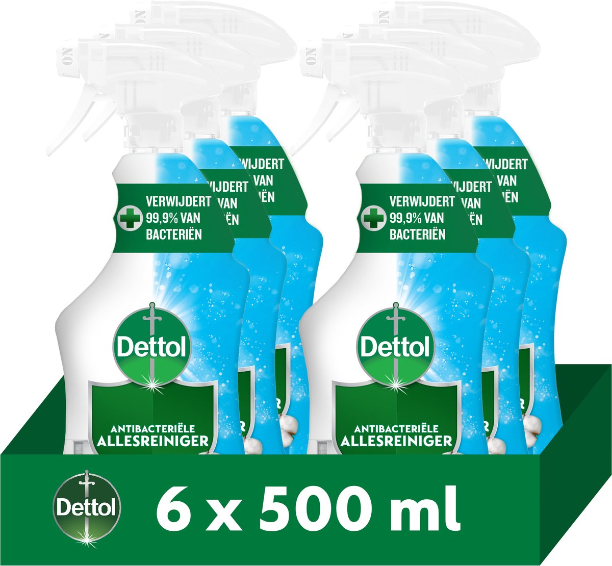 Dettol - Spray nettoyant tout usage - Antibactérien - Cotton Fresh - Pack économique 6 x 500 ml