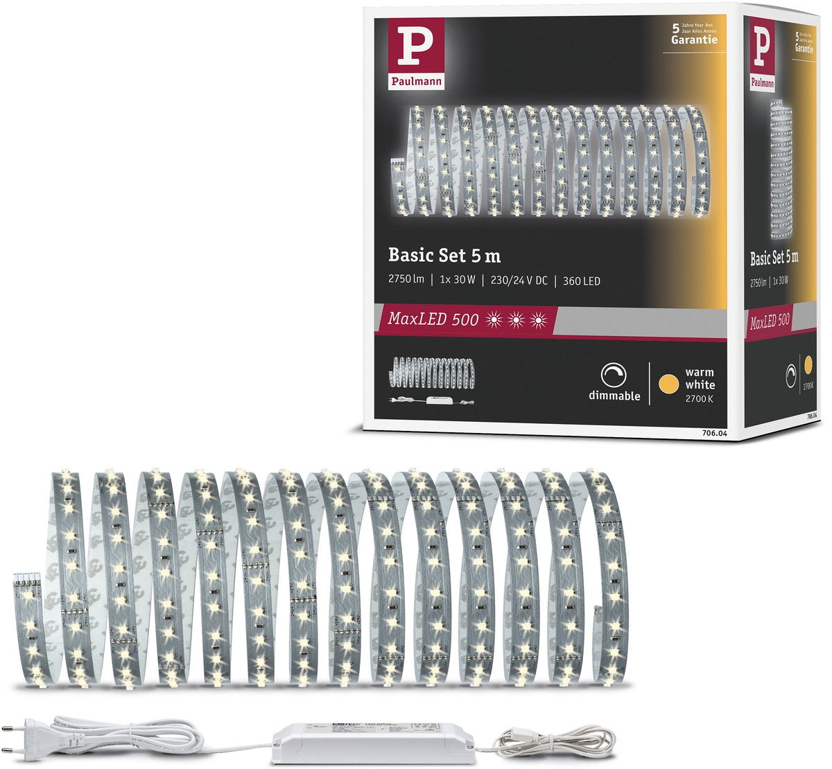 Paulmann maxled 500 kit de base de bande LED 5m blanc chaud 30w 550lm m 2700k 60va