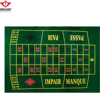 Tapis de roulette Longfield 130 x 90 cm – Feutre vert – Accessoire de jeu de casino pour la maison – Tapis de jeu pour tables de roulette – Coeur d'ange