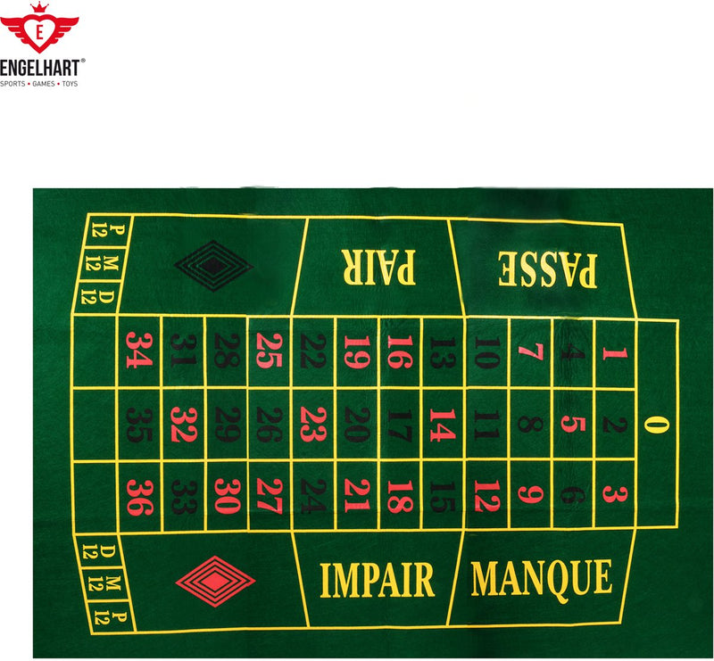 Tapis de roulette Longfield 130 x 90 cm – Feutre vert – Accessoire de jeu de casino pour la maison – Tapis de jeu pour tables de roulette – Coeur d'ange