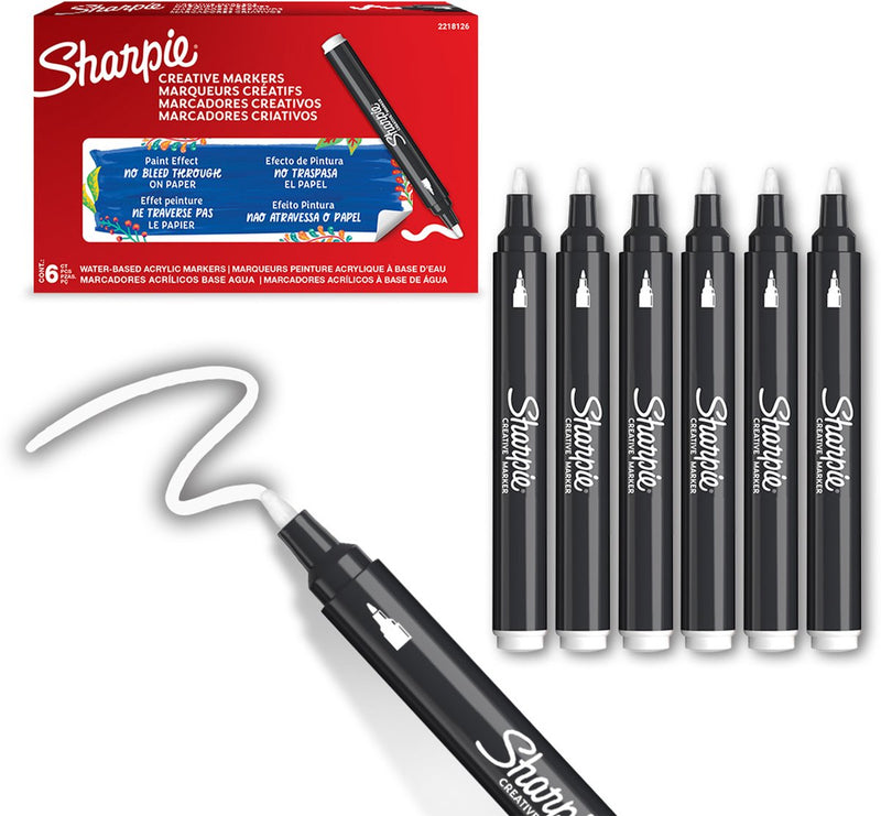 Marqueurs de peinture acrylique marqueur créatif Sharpie | point rond | marqueurs à peinture à l'eau | l'encre ne bave pas et convient à la plupart des surfaces | blanc | 6 pièces