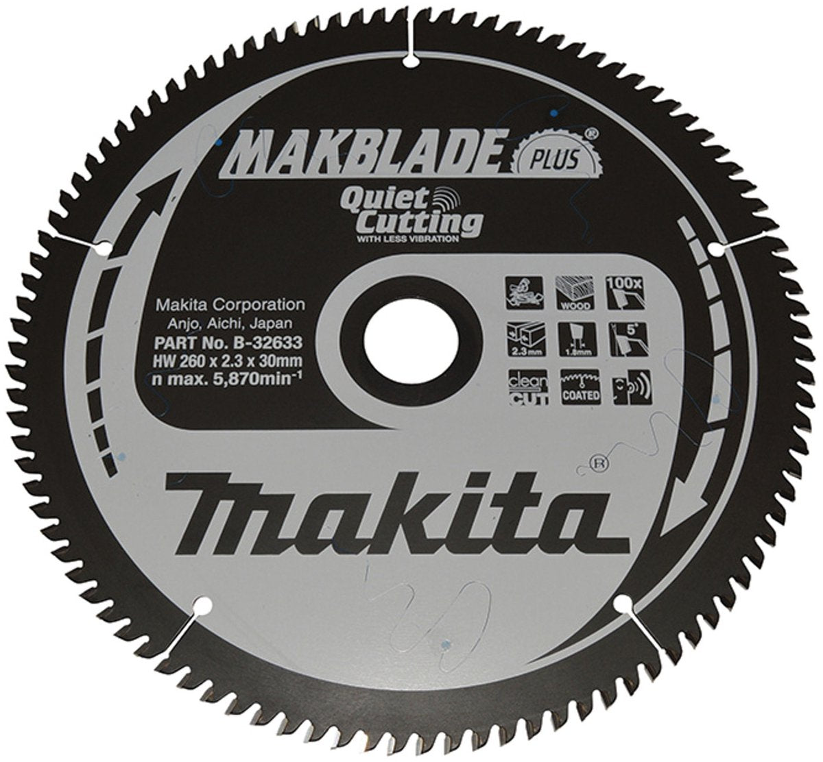 Lame de scie Makita q c 260x30x2,3 100t 5g - b-32633