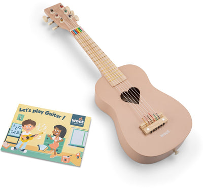 Woet ® guitare jouet en bois avec sangle de transport - rose - instrument jouet - ma première guitare avec livret de musique - jouer de la guitare pour les enfants - à partir de 3 ans