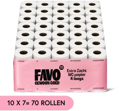 Papier toilette Favo just good favo - 4 couches - 70 rouleaux - 160 feuilles par rouleau - papier toilette extra doux et résistant - pack économique