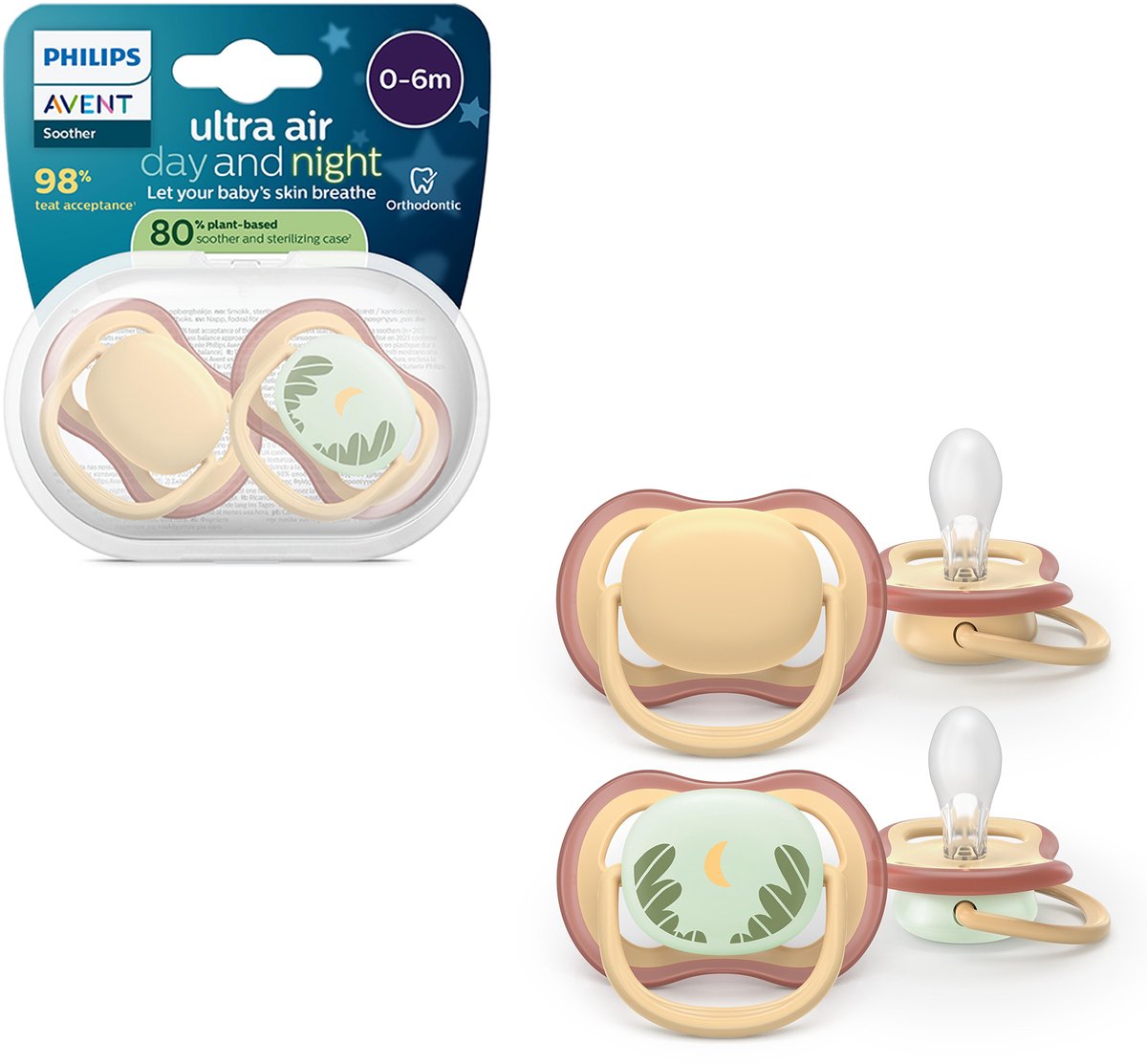 Philips avent ultra air – sucette respirante et légère (0-6 mois) – 2 pièces - scf087 09