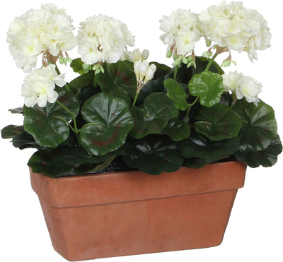 Décorations en Mica - plante de géranium artificielle en boîte de balcon - l29 x l13 x h40 cm - blanc