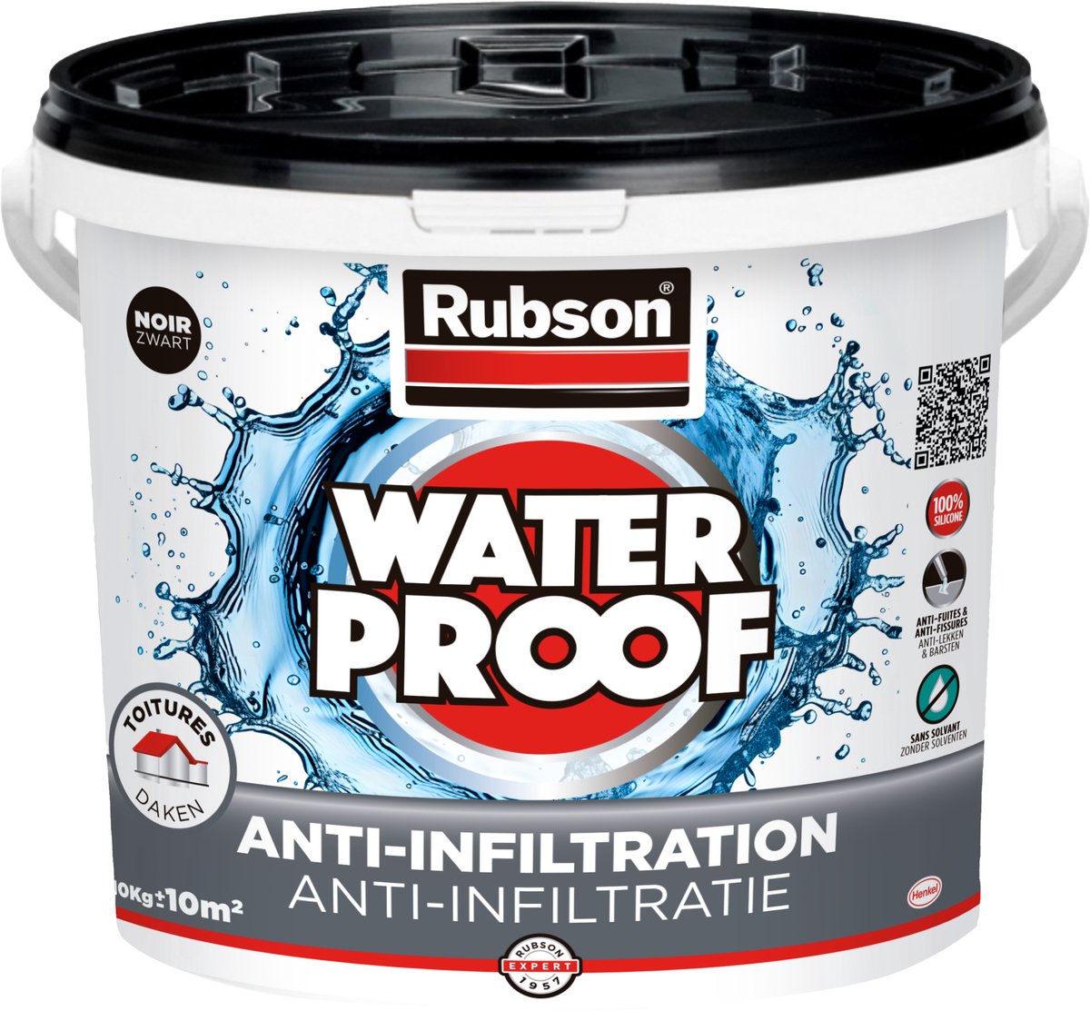 Rubson anti-infiltration noir 10kg | revêtement de toitures, fondations et matériaux enterrés | technologie silicone basée pour une élasticité maximale | revêtement durable et résistant aux UV | protection à long terme contre l'humidité.