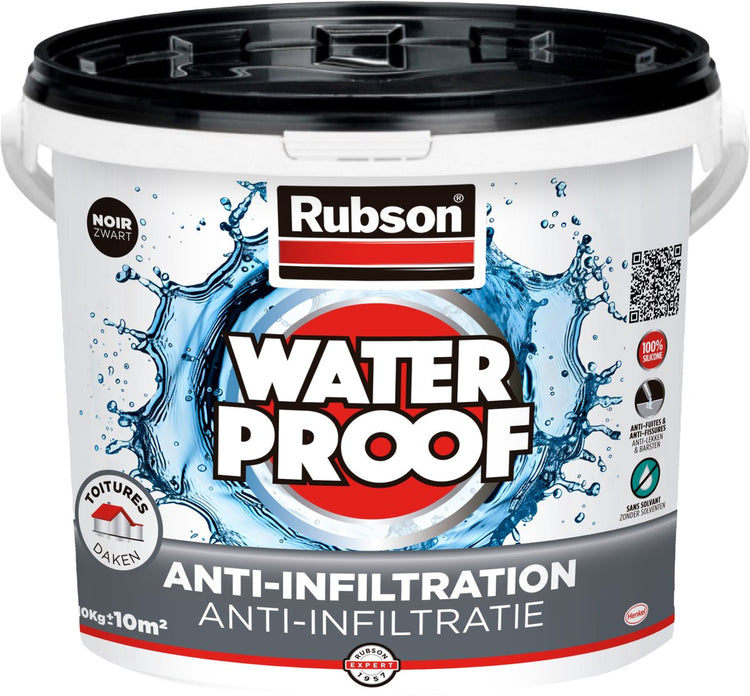 Rubson anti-infiltration noir 10kg | revêtement de toitures, fondations et matériaux enterrés | technologie silicone basée pour une élasticité maximale | revêtement durable et résistant aux UV | protection à long terme contre l'humidité.