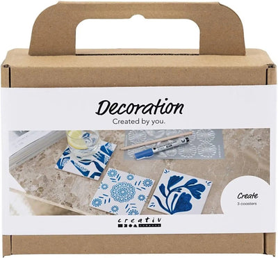 Creativ company mini hobby set décoration, sous-verres en porcelaine, bleu, 1 boîte
