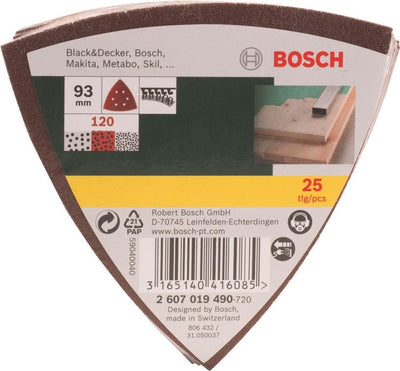 Jeu de feuilles abrasives Bosch 25 pièces pour ponceuses Delta - grain 120