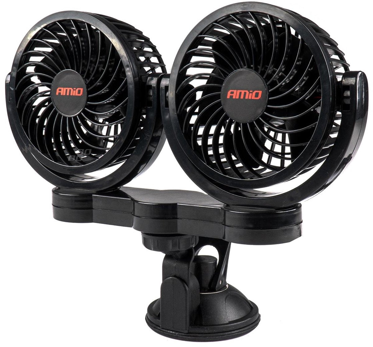 Amio double ventilateur de voiture ventouse avec chargeur USB noir (5x10 cm) 12v
