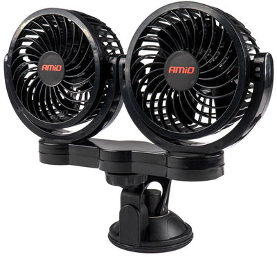 Amio double ventilateur de voiture ventouse avec chargeur USB noir (5x10 cm) 12v