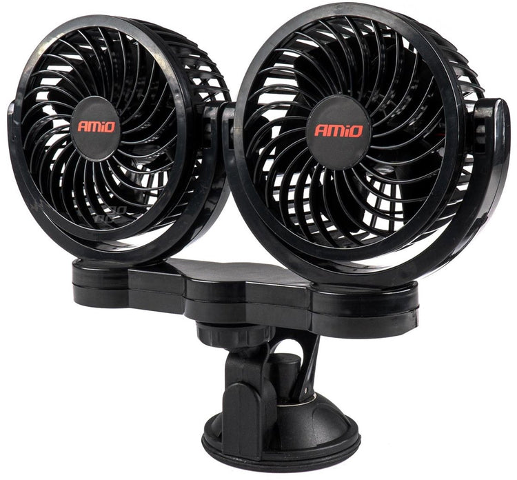 Amio double ventilateur de voiture ventouse avec chargeur USB noir (5x10 cm) 12v