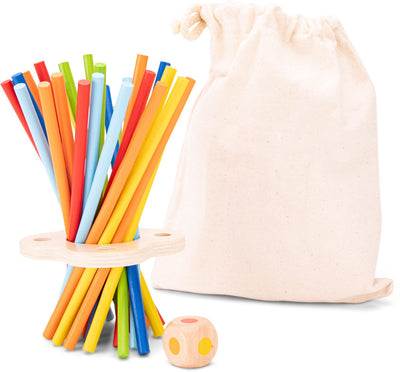 Woet ® jeu de bâtons en bois - jeu de mikado - jeu d'adresse de concentration avec dés - jouer seul ou à plusieurs - jeu éducatif avec sac de rangement - à partir de 3 ans