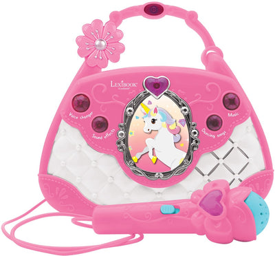 Sac à main haut-parleur musical Lexibook licorne avec microphone, changeur de voix et câble d'entrée