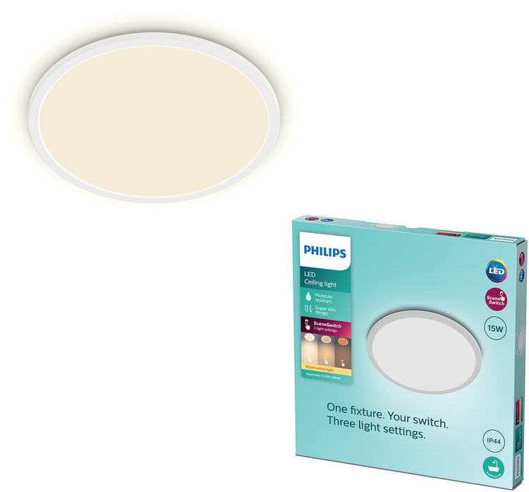 Philips LED Plafonnier de salle de bain super fin Philips - blanc - rond - 15 W
