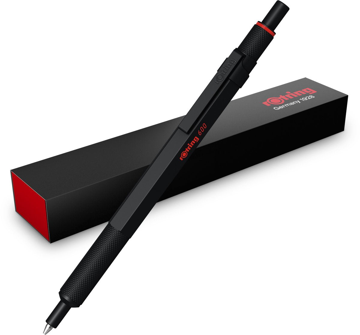 Stylo gel Rotring 600 | 0,55 mm | encre noire | stylo avec boîtier en métal noir | poignée moletée antidérapante et manchon hexagonal | rechargeable