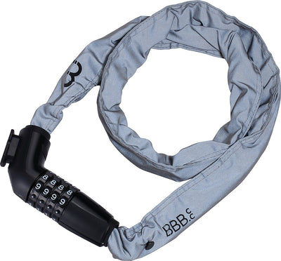 Bbb cycling antivol à combinaison réfléchissant - 100 cm - antivol à chaîne de vélo fortement sécurisé avec maillons en acier de 5 mm - cadenas à code à 4 chiffres - lien à code - bbl-49r