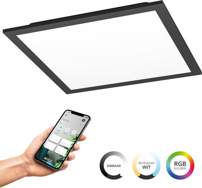 Panneau LED intelligent Eglo connect.z moradillo - 29,5 x 29,5 cm - noir - lumière blanche RVB réglable - dimmable - zigbee