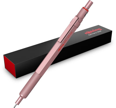 Porte-mine Rotring 600 | broche hb, 0,5 mm | boîtier entièrement métallique | or rose | support hexagonal à poignée moletée antidérapante