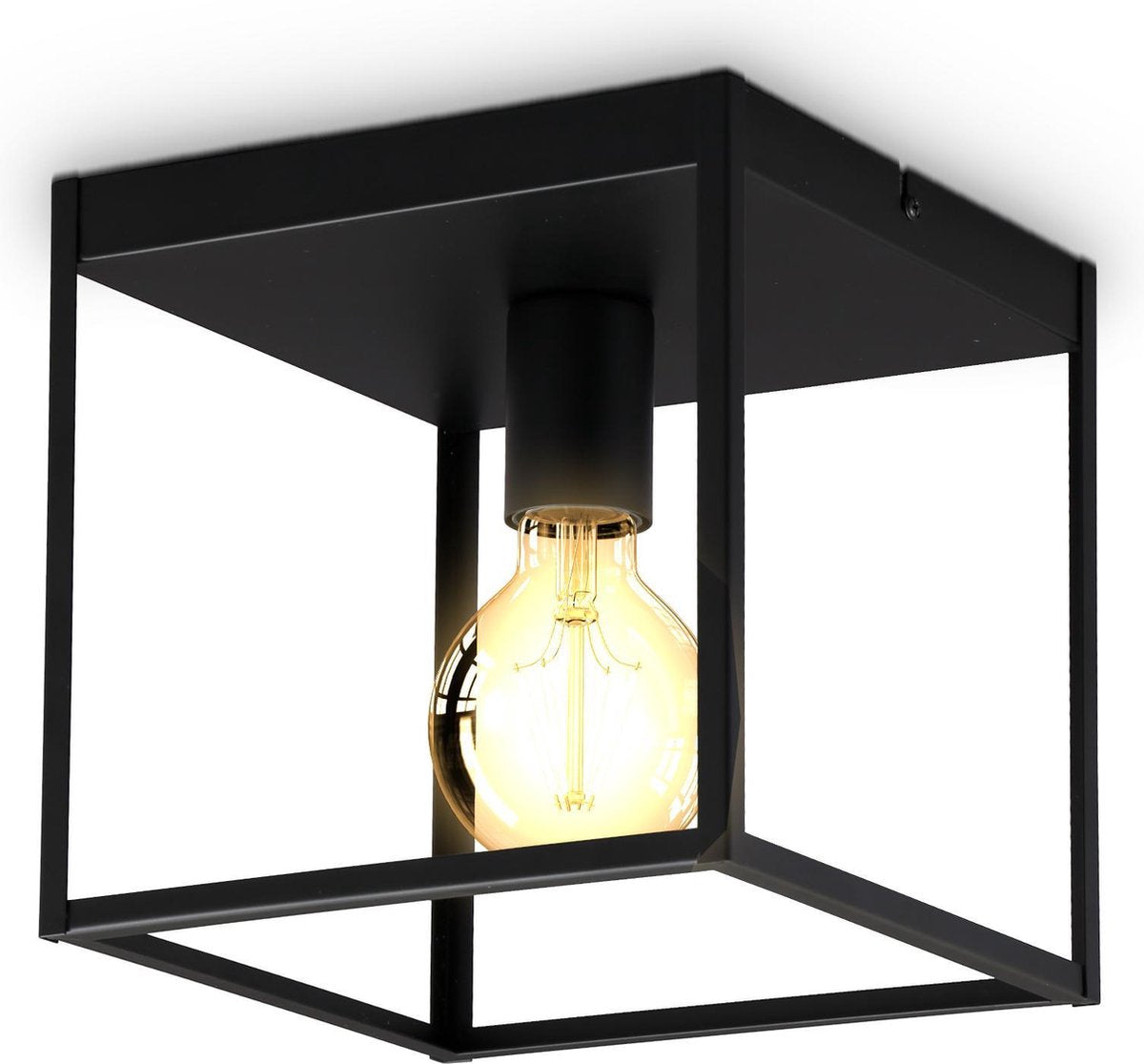 B.k.licht - plafonnier noir - décoratif - lampe industrielle - métal - raccord E27 - 22x22 cm