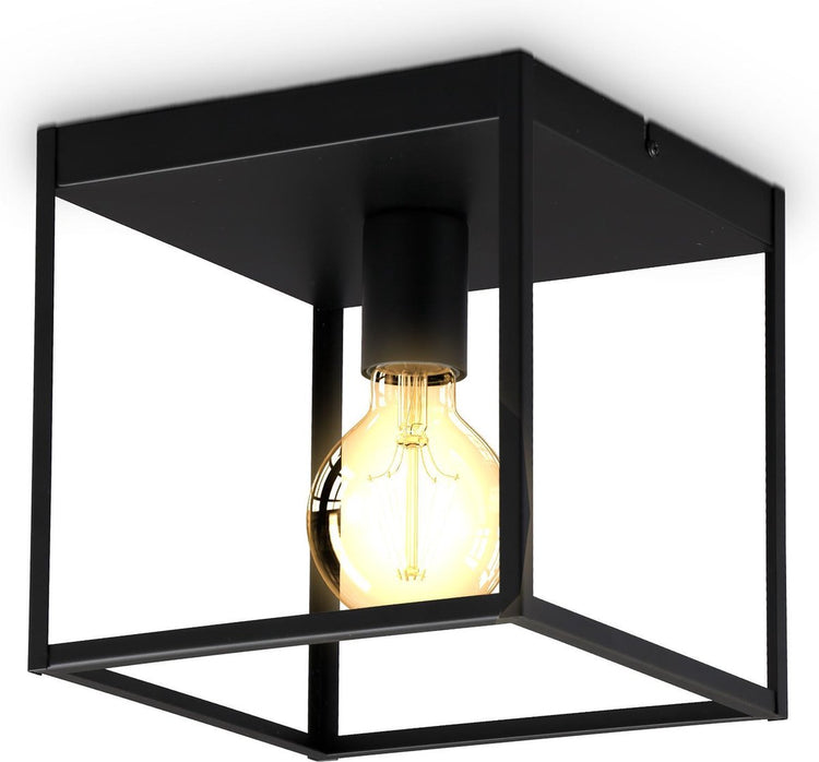 B.k.licht - plafonnier noir - décoratif - lampe industrielle - métal - raccord E27 - 22x22 cm