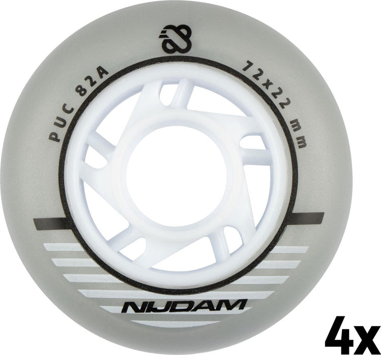Roues de patins en ligne Nijdam - 72x24 mm - 4 pcs - blanc argenté
