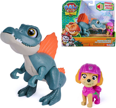 Paw Patrol - The Dino Movie - Skye Roaring Pup Pals, contient un dinosaure mobile Spinosaurus de 12,7 cm avec des sons activés et une figurine d'action Skye