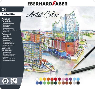 Crayon aquarelle Eberhard faber - couleur artiste - 24 pièces - étui en métal - fc-516025