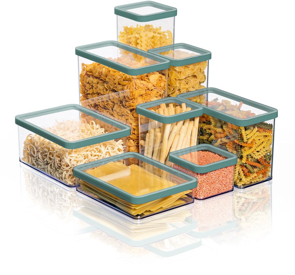 Boîtes de conservation alimentaires Rotho Loft - lot de 5 - vertes - 2x 2,1 litres, 2x 0,5 litres et 1x 1 litre