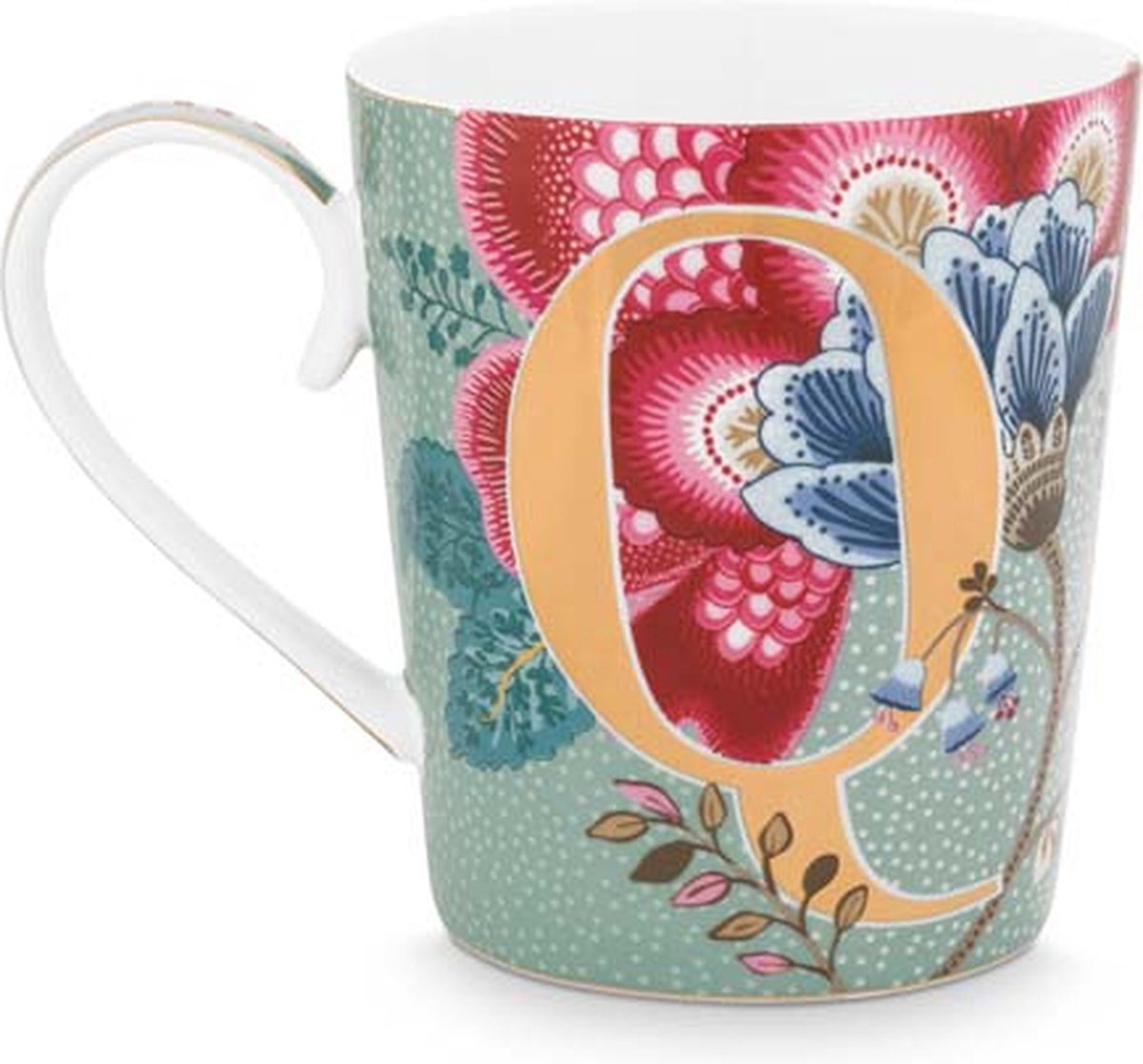 Pip studio tasse alphabet - q - fantaisie florale bleu clair - mug - 350ml - porcelaine - tasse lettre q - bleu clair