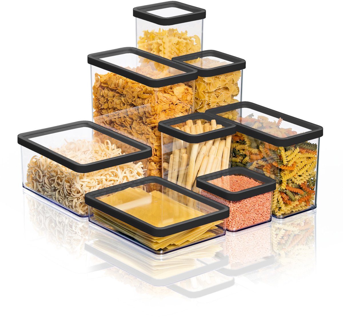 Boîtes de conservation alimentaire Rotho loft - lot de 5 - noir - 2x 2,1 litres, 2x 0,5 litre et 1x 1 litre