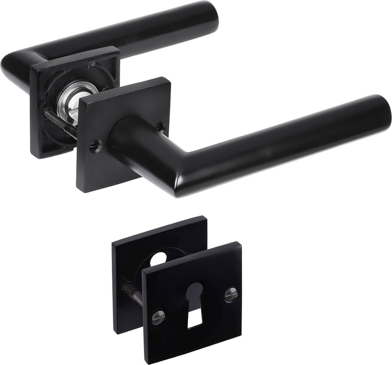Ferrures de porte intérieure Impresso London - rosace carrée avec rosace à clé carrée - aluminium - noir