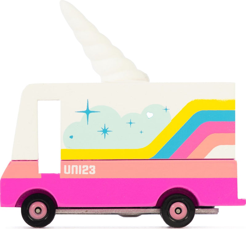 Candylab Toys Candycar Vans : Licorne 2.0 de (uni23) 8,4 x 4,1 x 6,5 cm, moulé sous pression en bois, dans une boîte cadeau, 3+