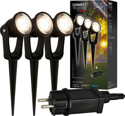 Briloner connect to shine - Spike Spot - Lot de 3 - Kit de démarrage pour projecteur de jardin - Éclairage de jardin - IP65 - Lumière blanche chaude - 22,5x5x6 cm