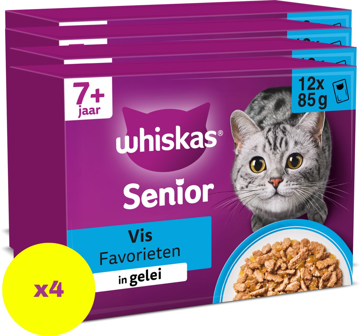 Nourriture pour chat Whiskas - senior 7+ - sélection de poissons en gelée - 48x85g