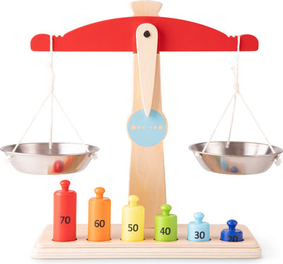Balance jouet en bois Woet ® - comprenant 6 poids jouets - balance - jeu de rôle éducatif - à partir de 3 ans