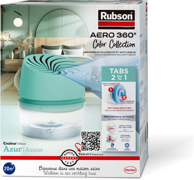 Rubson absorbeur d'humidité aero360 collection de couleurs turquoise boîte 450g | dispositif déshumidificateur captant l'humidité | déshumidificateur | absorbeur d'humidité à l'intérieur.
