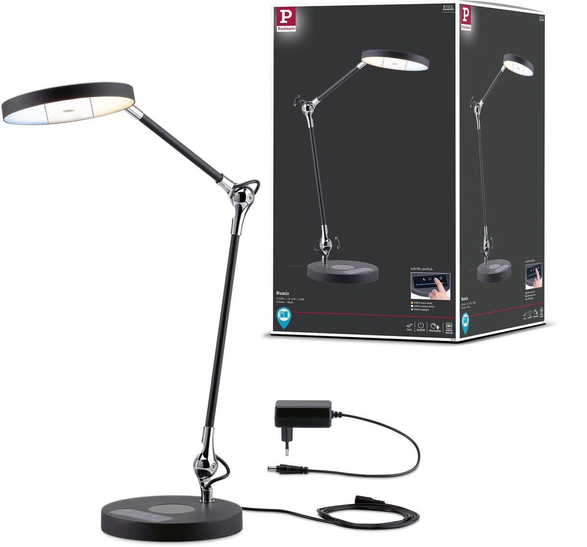 Paulmann lampe de bureau LED numis blanc interrupteur 1000lm 11w noir