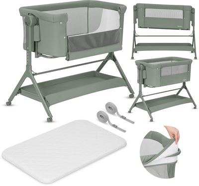 Lionelo Leonie Plus - lit bébé et lit bébé cododo 3 en 1 - lit bébé jusqu'à 9 kg - réglage en hauteur sur 6 niveaux - fonction bascule - matelas T25 - panier de rangement - roulettes - housses amovibles