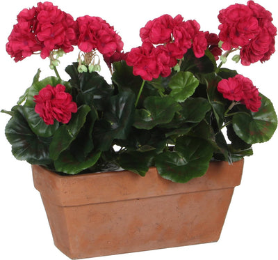 Décorations en Mica - plante de géranium artificielle dans une boîte de balcon - l29 x l13 x h40 cm - rose foncé